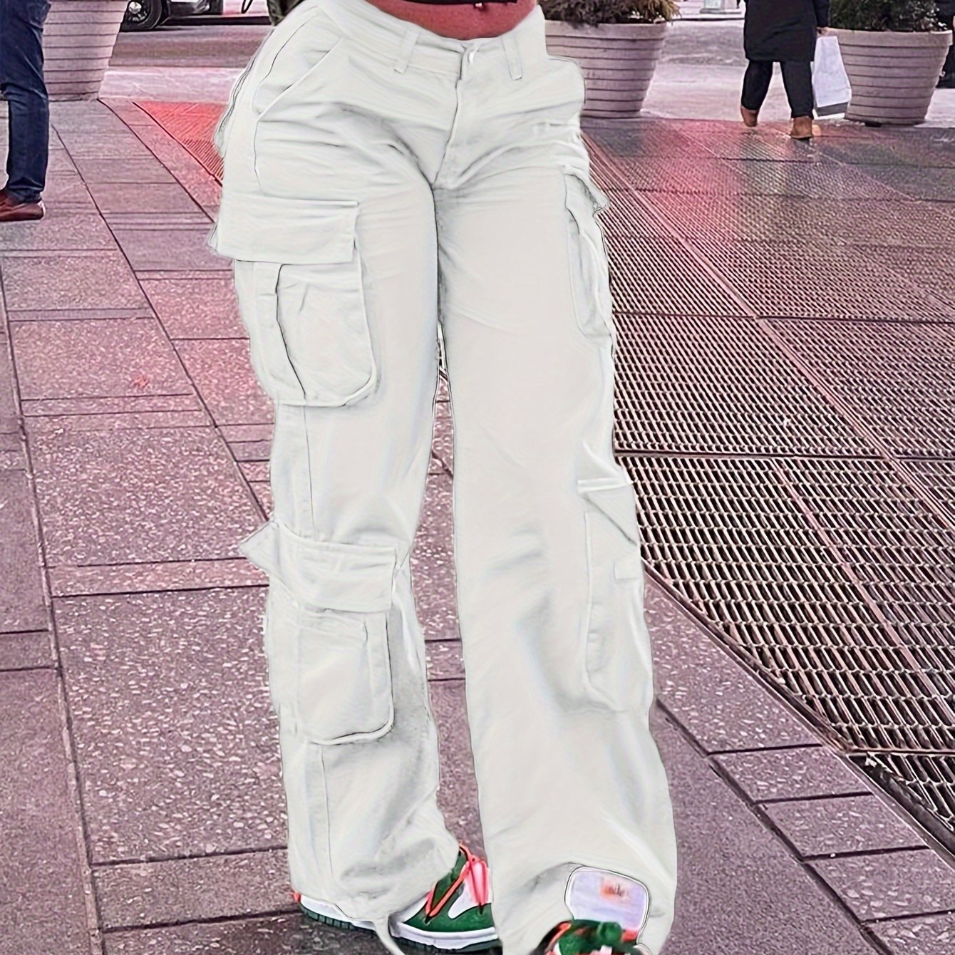 Women's Street Style Cargo Pants, Multi-Pocket Design, Denim Long Trousers Jeans, Casual And Trendy For Fall