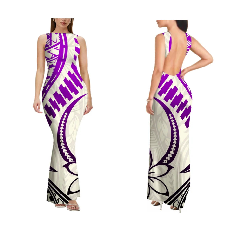2025 New Style Customized Sleeveless Backless Dresses Polynesian Tribal Women Club Sexy Bodycon Long Evening Dress Samoan Dress