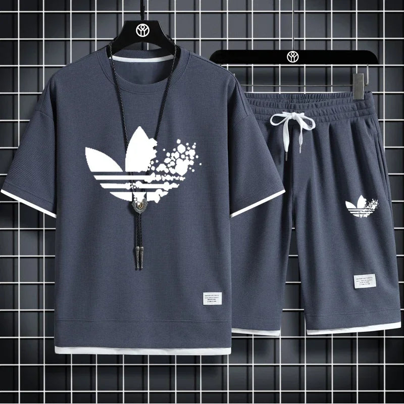 2025 Summer breathable quick drying sports casual jogging men's fashion printed short sleeve T-shirt + shorts two-piece set - DOGOMET DIGITAL PLUS