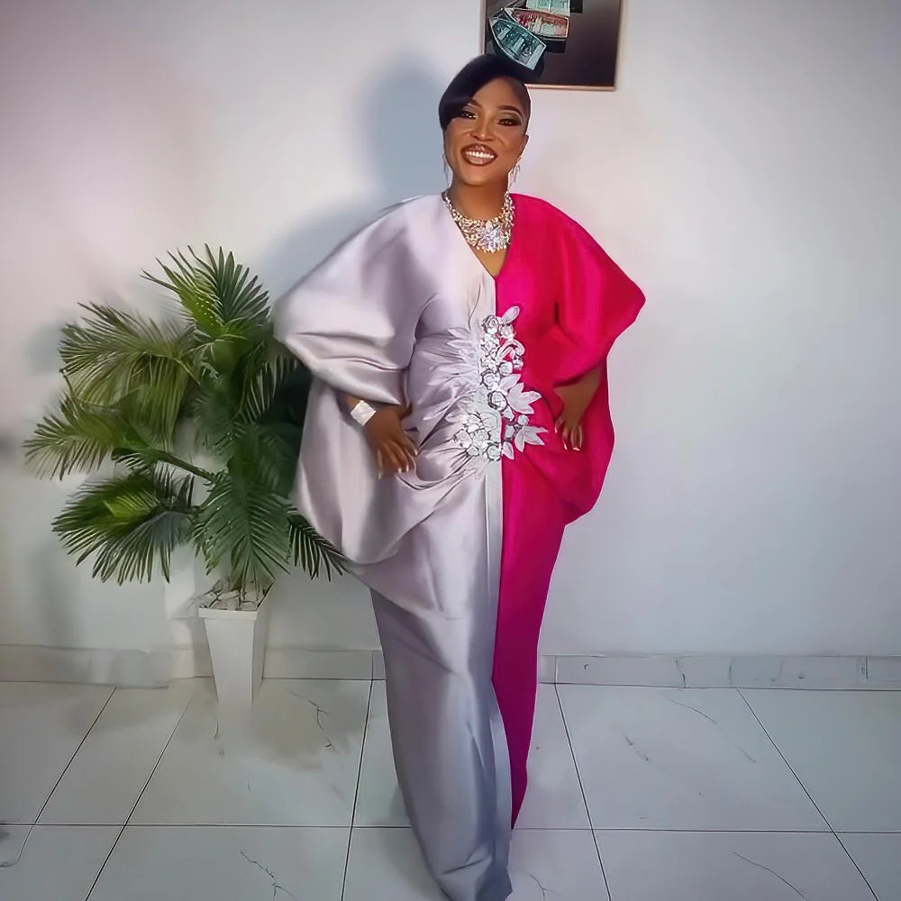 Mode boubou africain femme couleur bloquant robe africaine broderie décoration afrique vêtements