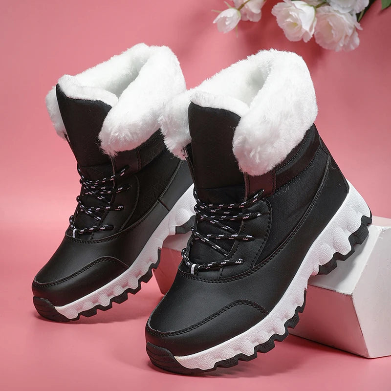 Bottes de neige décontractées et confortables à la mode pour femmes - Col doublé en peluche, semelles antidérapantes, résistantes à l'usure et durables, doublure chaude, bout rond, bottes de randonnée chaudes en plein - DOGOMET DIGITAL PLUS