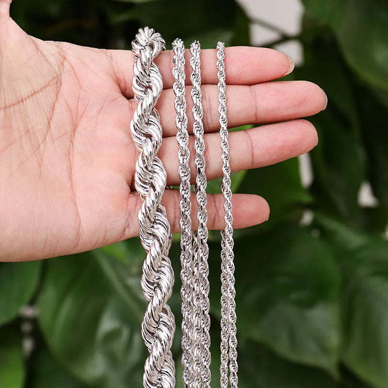 Provence S925 Man's Rope Chain Twisted Chain for Women 18/20/22/24 Inch Sterling Silver Necklace for Man Mini Choker Necklace