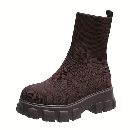 Women's Thick-soled Short Boots, Knitted Round Toe Shoes - DOGOMET DIGITAL PLUS