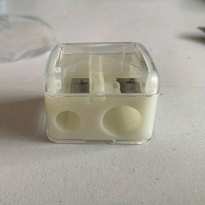 Double Barrel Cosmetic Pencil Sharpener With Cover, Essential For Small And Large Lip Liner, Eyeliner, Brow Pencils
