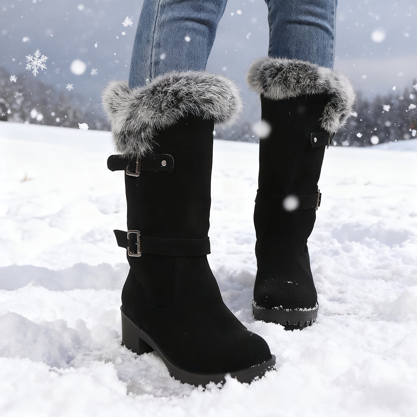 Women'S Winter Boots - Thick Platform Heel, Slip-On Closure, Non-Slip Rubber Sole, Warm Winter Shoes for Cold Weather, Everyday & Formal Outfits - Boots for Women