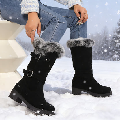 Women'S Winter Boots - Thick Platform Heel, Slip-On Closure, Non-Slip Rubber Sole, Warm Winter Shoes for Cold Weather, Everyday & Formal Outfits - Boots for Women