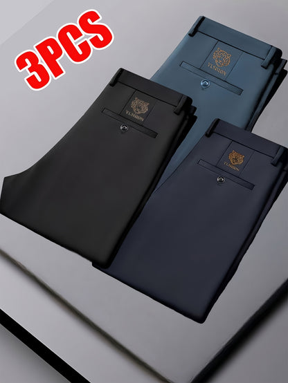 3pcs Men's Casual Pants Business Suit Trousers for Office Wear