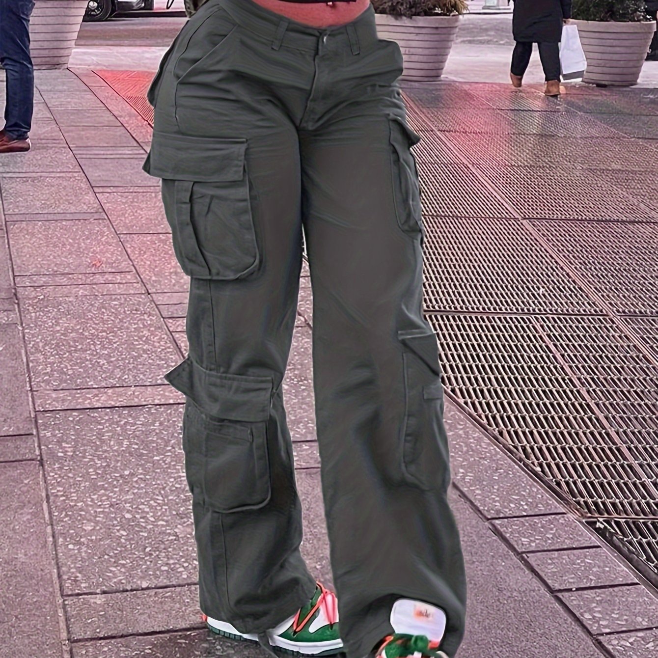 Women's Street Style Cargo Pants, Multi-Pocket Design, Denim Long Trousers Jeans, Casual And Trendy For Fall