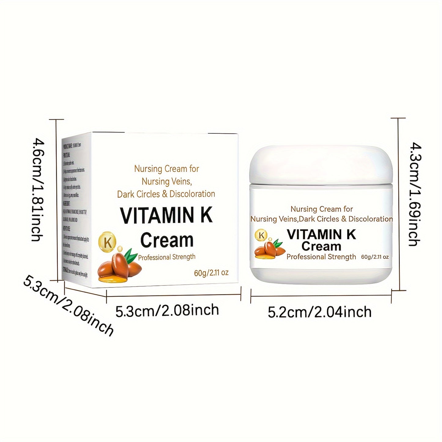 Vitamin K Cream: Professional Strength 60g/2.11 oz - Moisturizing Skin Cream for Nursing Veins, Dark Circles & Discoloration - Suitable for Daily Use - Improves Skin Elasticity, Reduces Dryness, Restores Smoothness & Refineme