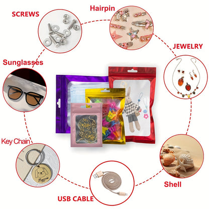 [Holographic Zipper Lock Bags] 100-Pack Holographic Zipper Lock Resealable Bags | Moisture-Proof Aluminum Foil Polyester Film Flat Transparent Window Pouch for Electronics/Jewelry/Cosmetics Organization, 4 Size Options, Non-f - DOGOMET DIGITAL PLUS