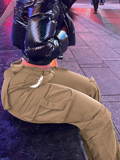 Women's Street Style Cargo Pants, Multi-Pocket Design, Denim Long Trousers Jeans, Casual And Trendy For Fall