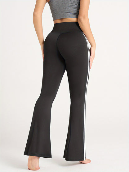 Women'S High-Waisted Flared Yoga Pants - Fitness & Exercise Tummy Control Leggings with Pockets, Geometric Pattern, Elastic Waistband, Quick-Dry & Tummy-Lifting Design for Yoga, Running, Gym, Casual Wear, Yoga Pants, Gym Appa