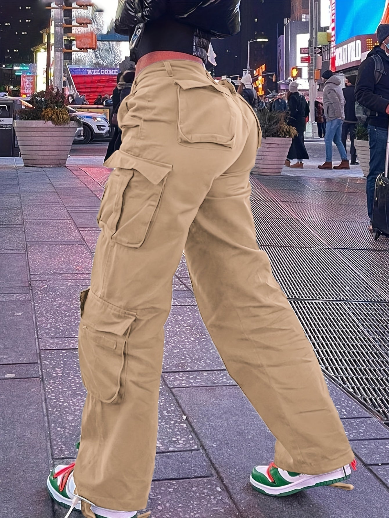 Women's Street Style Cargo Pants, Multi-Pocket Design, Denim Long Trousers Jeans, Casual And Trendy For Fall