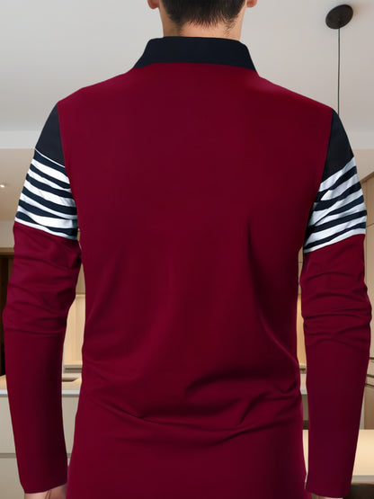 European And N Men's Fashion, Striped Button Lapels For Outdoor Shirts, Men's Golf Shirts Four Seasons Men's T-shirts, Random Printing Long-sleeved Casual Men's Polo Shirts