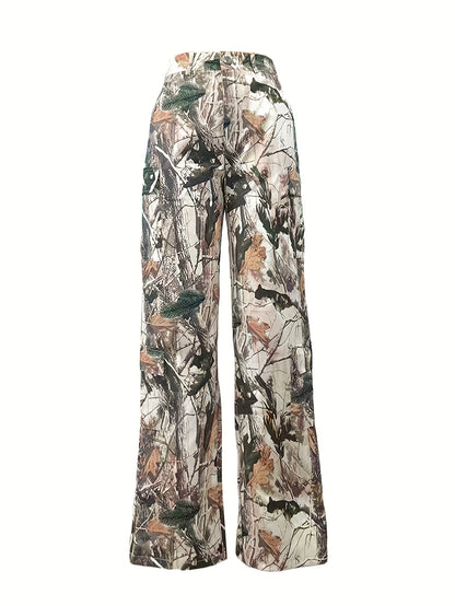 Women's High Waist Camo Print Cargo Denim Pants - Comfortable Straight Leg, Loose Fit, Street Style, Summer Fashion, Perfect for Fall & Winter, Casual Wear, Versatile Trousers Jeans with Multiple Pockets