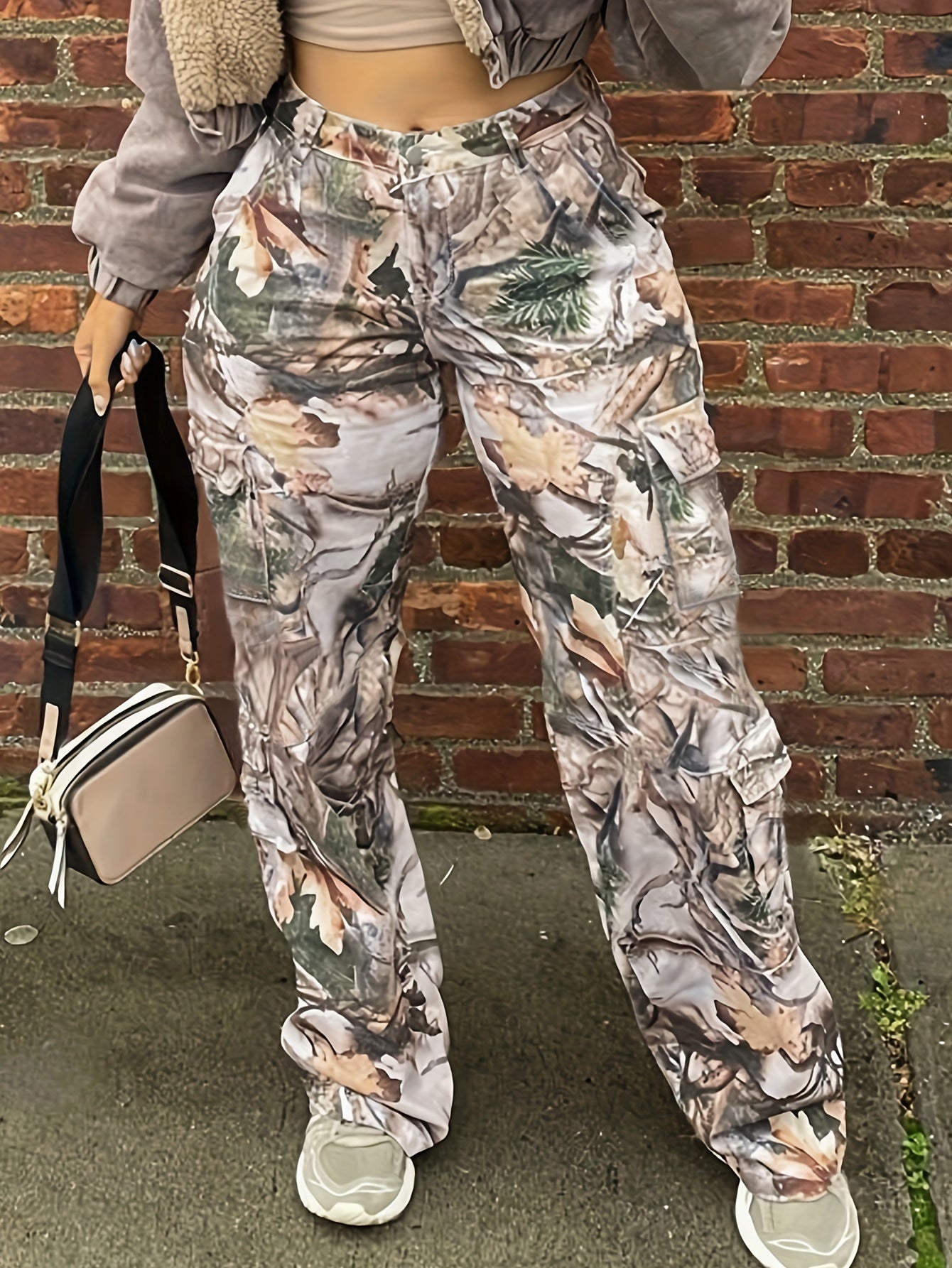 Women's High Waist Camo Print Cargo Denim Pants - Comfortable Straight Leg, Loose Fit, Street Style, Summer Fashion, Perfect for Fall & Winter, Casual Wear, Versatile Trousers Jeans with Multiple Pockets
