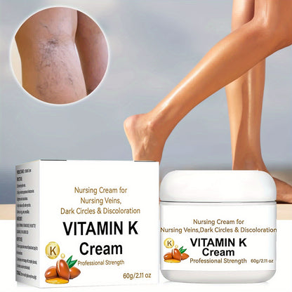 Vitamin K Cream: Professional Strength 60g/2.11 oz - Moisturizing Skin Cream for Nursing Veins, Dark Circles & Discoloration - Suitable for Daily Use - Improves Skin Elasticity, Reduces Dryness, Restores Smoothness & Refineme