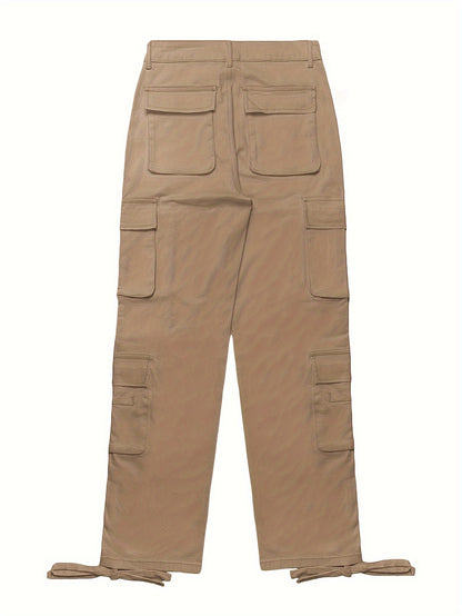 Women's Street Style Cargo Pants, Multi-Pocket Design, Denim Long Trousers Jeans, Casual And Trendy For Fall