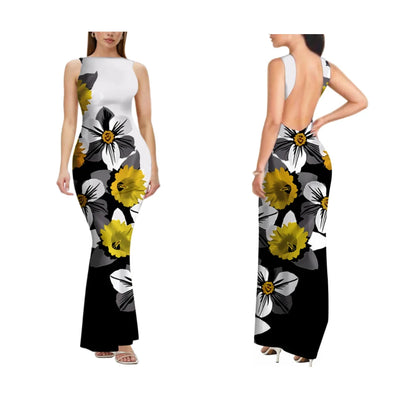 2025 New Style Customized Sleeveless Backless Dresses Polynesian Tribal Women Club Sexy Bodycon Long Evening Dress Samoan Dress