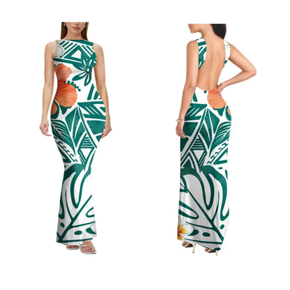 2025 New Style Customized Sleeveless Backless Dresses Polynesian Tribal Women Club Sexy Bodycon Long Evening Dress Samoan Dress