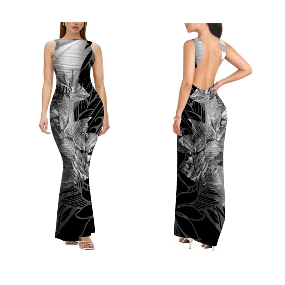 2025 New Style Customized Sleeveless Backless Dresses Polynesian Tribal Women Club Sexy Bodycon Long Evening Dress Samoan Dress