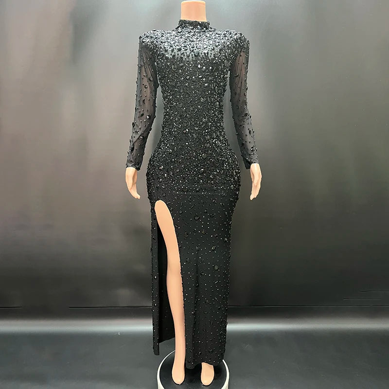 Novance Y2479-G Trending Products 2025 New Arrivals Chic Evening Dress With Sleeves Luxury Diamond Long Gowns for Women Elegant