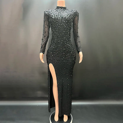 Novance Y2479-G Trending Products 2025 New Arrivals Chic Evening Dress With Sleeves Luxury Diamond Long Gowns for Women Elegant