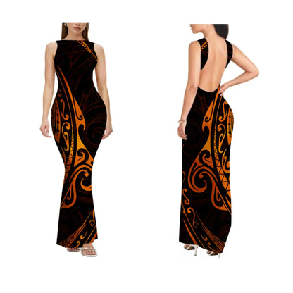 2025 New Style Customized Sleeveless Backless Dresses Polynesian Tribal Women Club Sexy Bodycon Long Evening Dress Samoan Dress