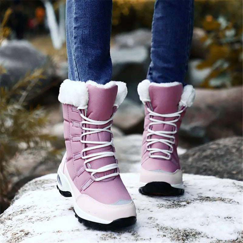 Haute qualité imperméable hiver femmes bottes chaud en peluche femmes bottes de neige en plein air antidérapant baskets fourrure plate-forme bottines