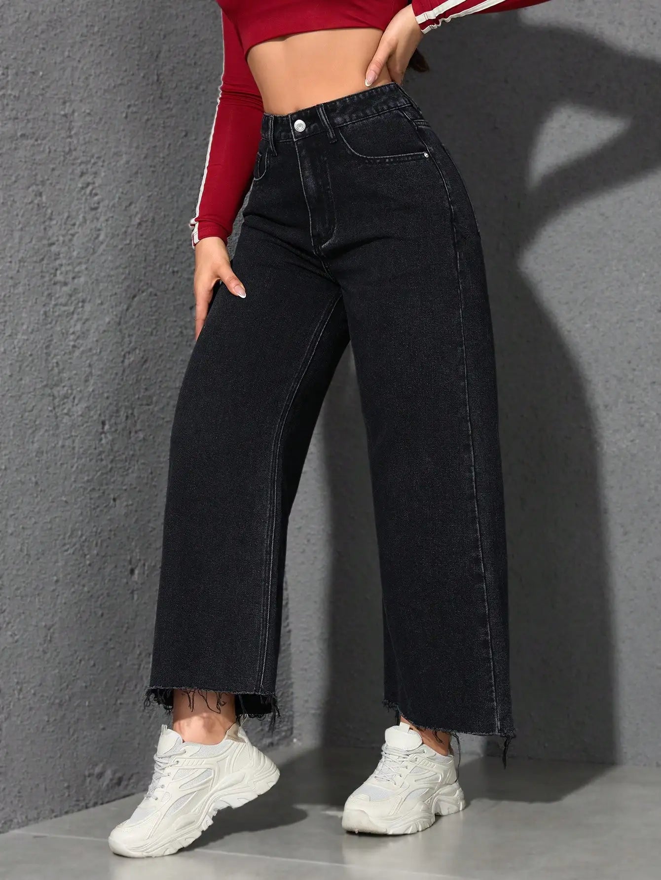 Women's Vintage Washed Solid High Rise Denim Jeans Breathable Washable Custom Loose Fit with Summer Pockets Waist Logo