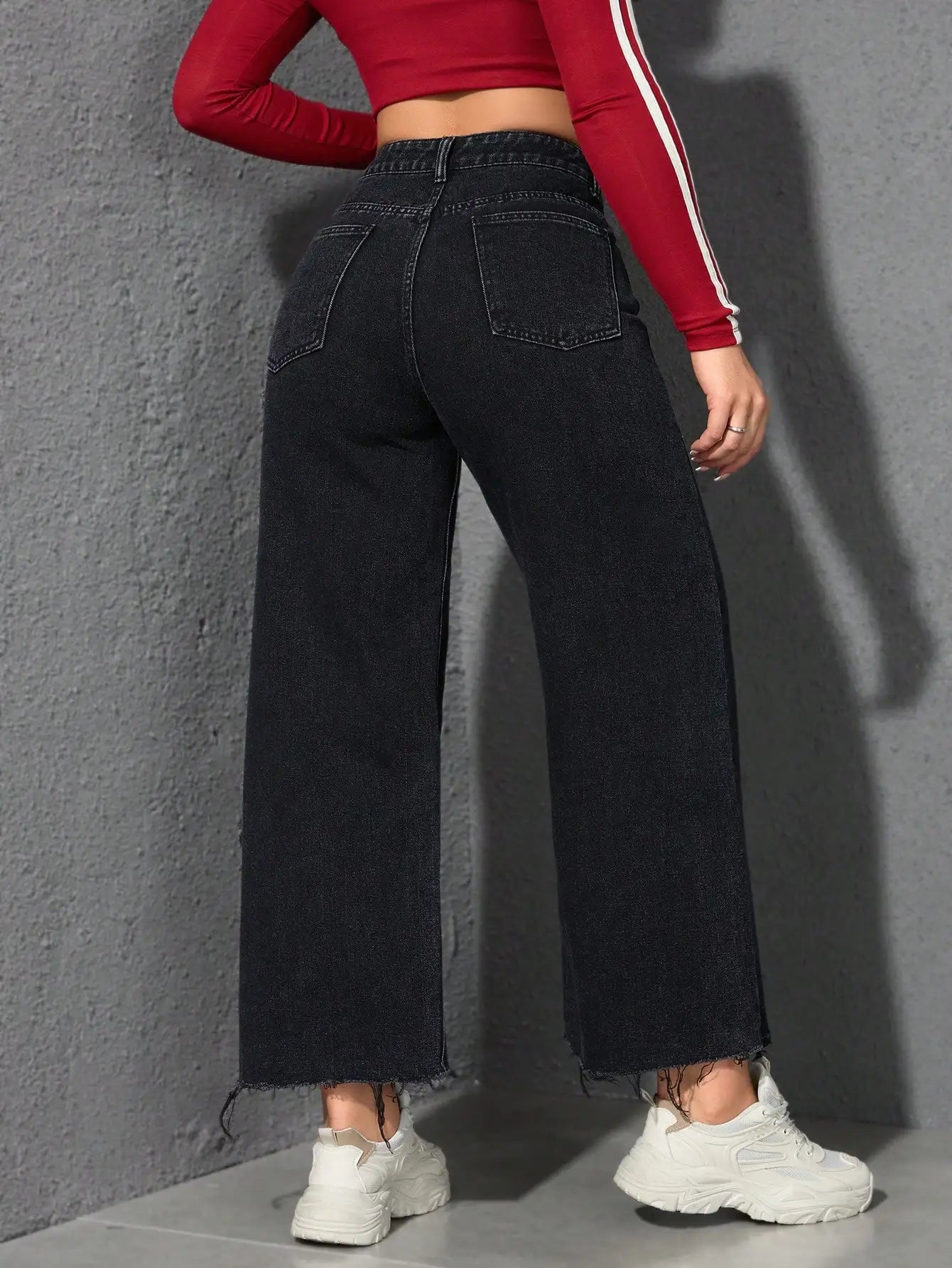 Women's Vintage Washed Solid High Rise Denim Jeans Breathable Washable Custom Loose Fit with Summer Pockets Waist Logo