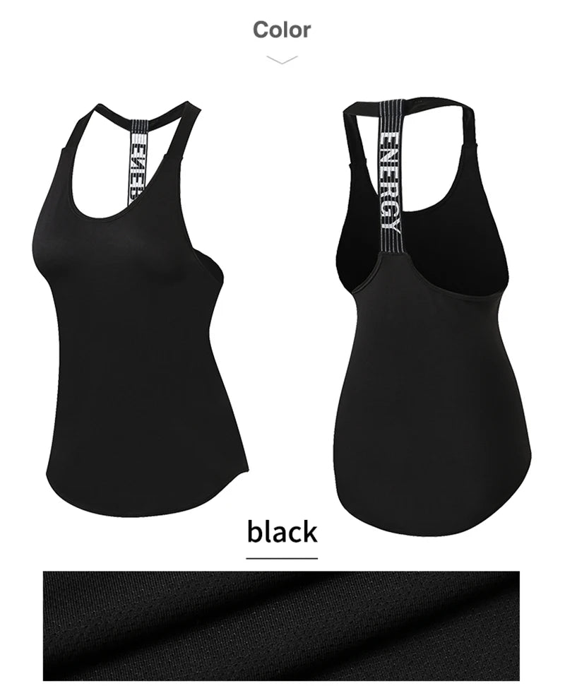 Women Sports Tops Black Sleeveless Yoga Top Women Fitness Shirt Gym Vest Running Sports Tops Letter Backless Shirt