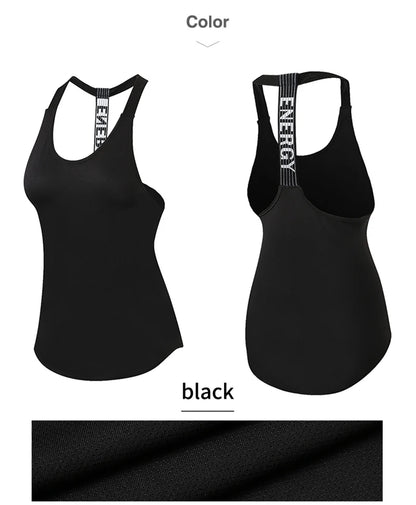Women Sports Tops Black Sleeveless Yoga Top Women Fitness Shirt Gym Vest Running Sports Tops Letter Backless Shirt