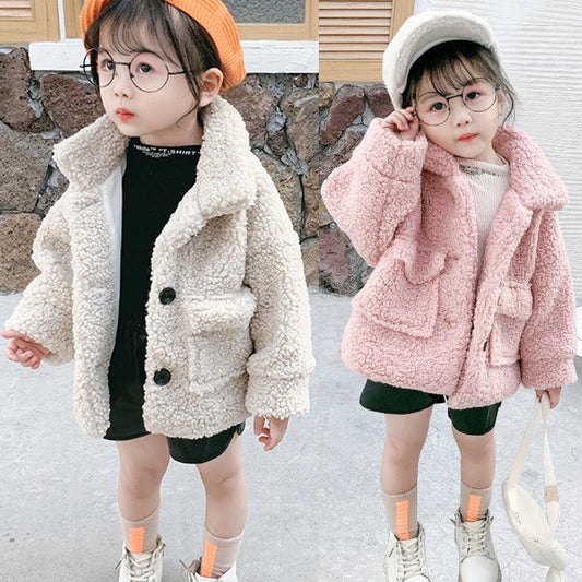 Baby Girls Winter Jackets Lambs Wool Coats Kids Warm Jackets Berber Fleece Children Outerwear Girls Loose Coats Baby Overcoat