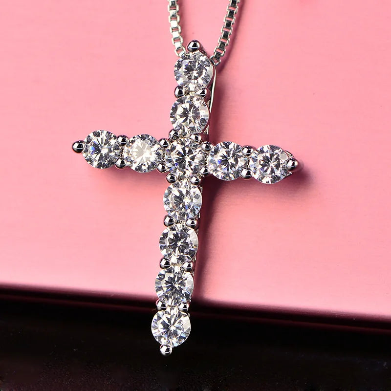 16-24inches 925 Sterling Silver Necklace Box chain Shiny crystal classic cross Pendant For Women men Fashion Jewelry Gifts - DOGOMET DIGITAL PLUS