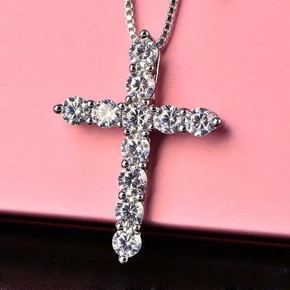 16-24inches 925 Sterling Silver Necklace Box chain Shiny crystal classic cross Pendant For Women men Fashion Jewelry Gifts - DOGOMET DIGITAL PLUS
