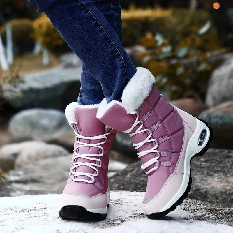 Haute qualité imperméable hiver femmes bottes chaud en peluche femmes bottes de neige en plein air antidérapant baskets fourrure plate-forme bottines