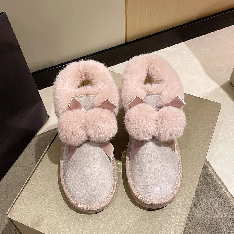 Women's Winter Boots Women's Ankle Boots Suede-leather Natural-Fur Warm Winter Shoes Fashion Slip-on Snow Boots for Women