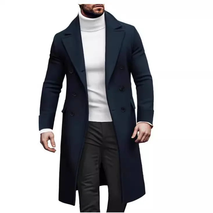 OEM Service Wholesale Hot Selling Products Autumn Winter Men Casual Double Breasted Long Sleeve Mid Length Woolen Coat