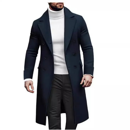 OEM Service Wholesale Hot Selling Products Autumn Winter Men Casual Double Breasted Long Sleeve Mid Length Woolen Coat