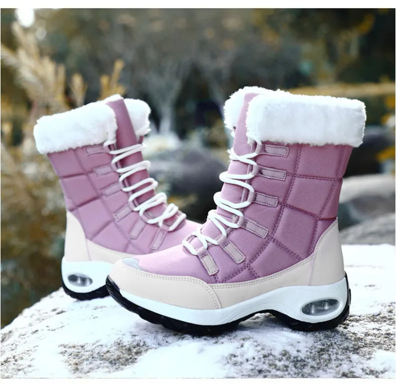 Haute qualité imperméable hiver femmes bottes chaud en peluche femmes bottes de neige en plein air antidérapant baskets fourrure plate-forme bottines
