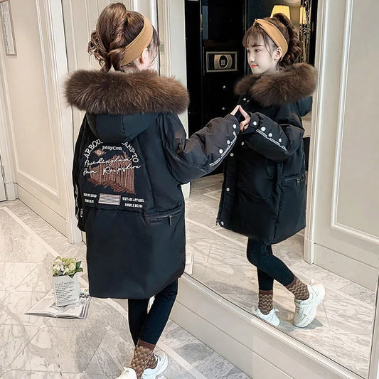 Teen Girls Warm Coat Winter Parka Outerwear Teenage Long Tops Children Kids Girls Hooded Winter Jackets for 5 6 8 10 12 13 Years