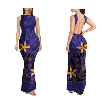 2025 New Style Customized Sleeveless Backless Dresses Polynesian Tribal Women Club Sexy Bodycon Long Evening Dress Samoan Dress