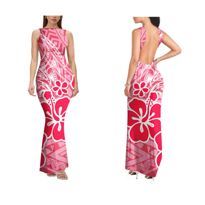 2025 New Style Customized Sleeveless Backless Dresses Polynesian Tribal Women Club Sexy Bodycon Long Evening Dress Samoan Dress