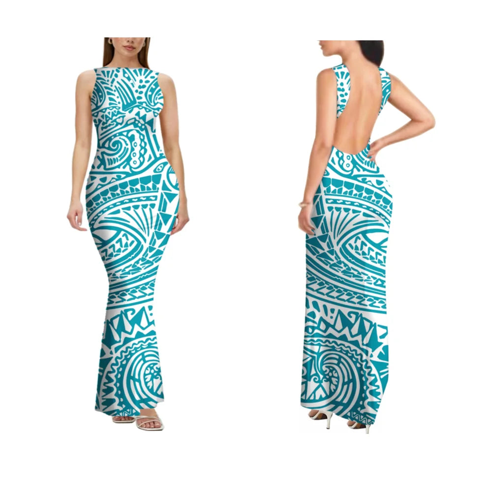 2025 New Style Customized Sleeveless Backless Dresses Polynesian Tribal Women Club Sexy Bodycon Long Evening Dress Samoan Dress