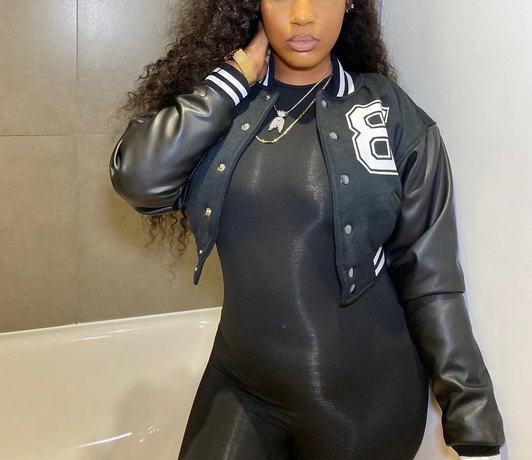 Fall Winter Jackets Womens Jackets Puffer Women's Coats Patchwork Crop Top Leather Sleeve Letter B Women's Jacket