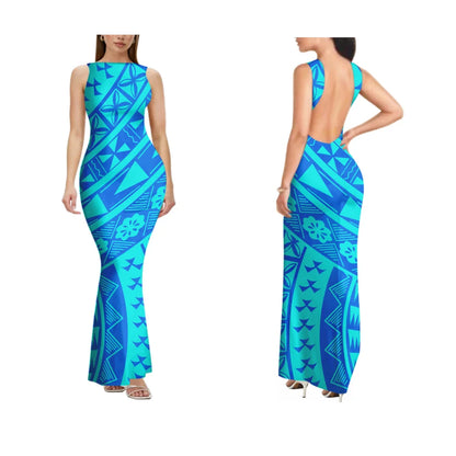 2025 New Style Customized Sleeveless Backless Dresses Polynesian Tribal Women Club Sexy Bodycon Long Evening Dress Samoan Dress