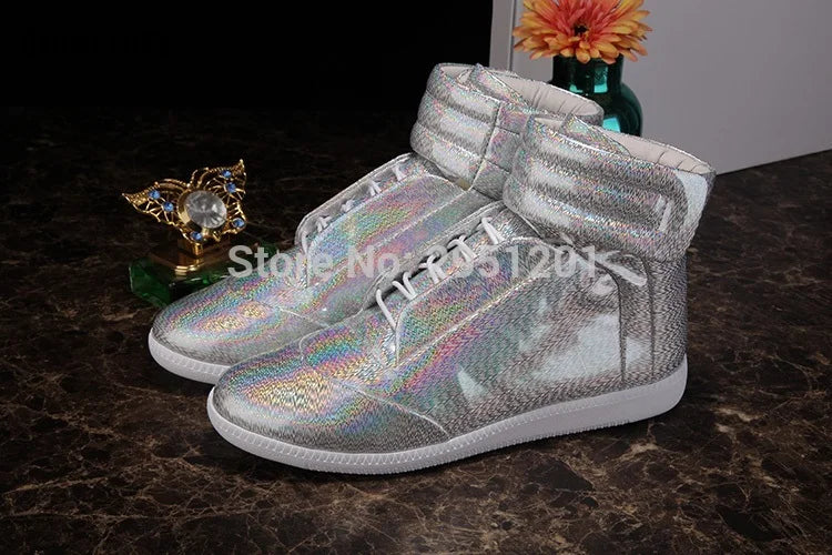 28 couleurs hommes en cuir véritable haut bottines à lacets chaussures plates formateurs or rouge argent noir marque de luxe hommes chaussures décontracté