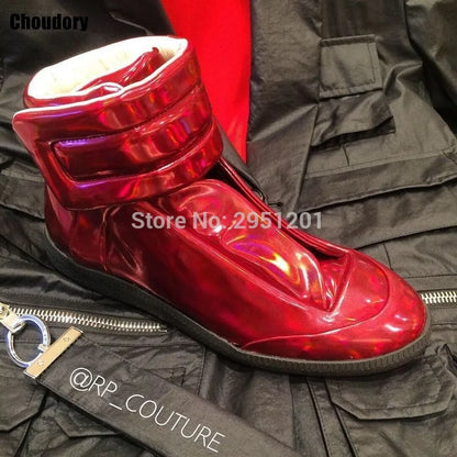 28 couleurs hommes en cuir véritable haut bottines à lacets chaussures plates formateurs or rouge argent noir marque de luxe hommes chaussures décontracté