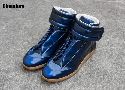 28 couleurs hommes en cuir véritable haut bottines à lacets chaussures plates formateurs or rouge argent noir marque de luxe hommes chaussures décontracté